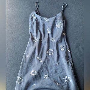Blue Slip Dress with astrology Embroidery